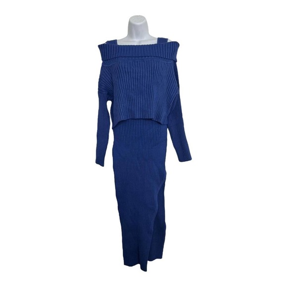 Sovere Exhale Combo Knit Midi Dress 2-piece Marine Blue Size XL‎ - Picture 6 of 11
